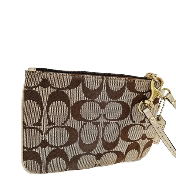 Coach Signature Mini Brown Gold Wristlet Wallet - Picture 3 of 15